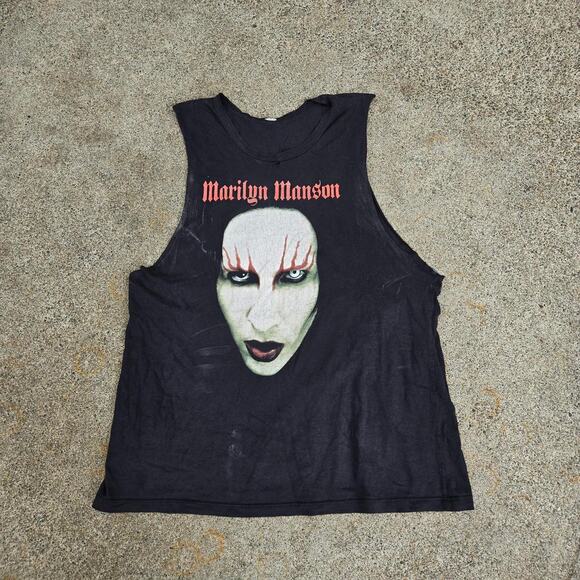 Y2k MARILYN MANSON makeup face Graphic Metal Band Chopped Tank Top Med/Lg Fit - Picture 1 of 5